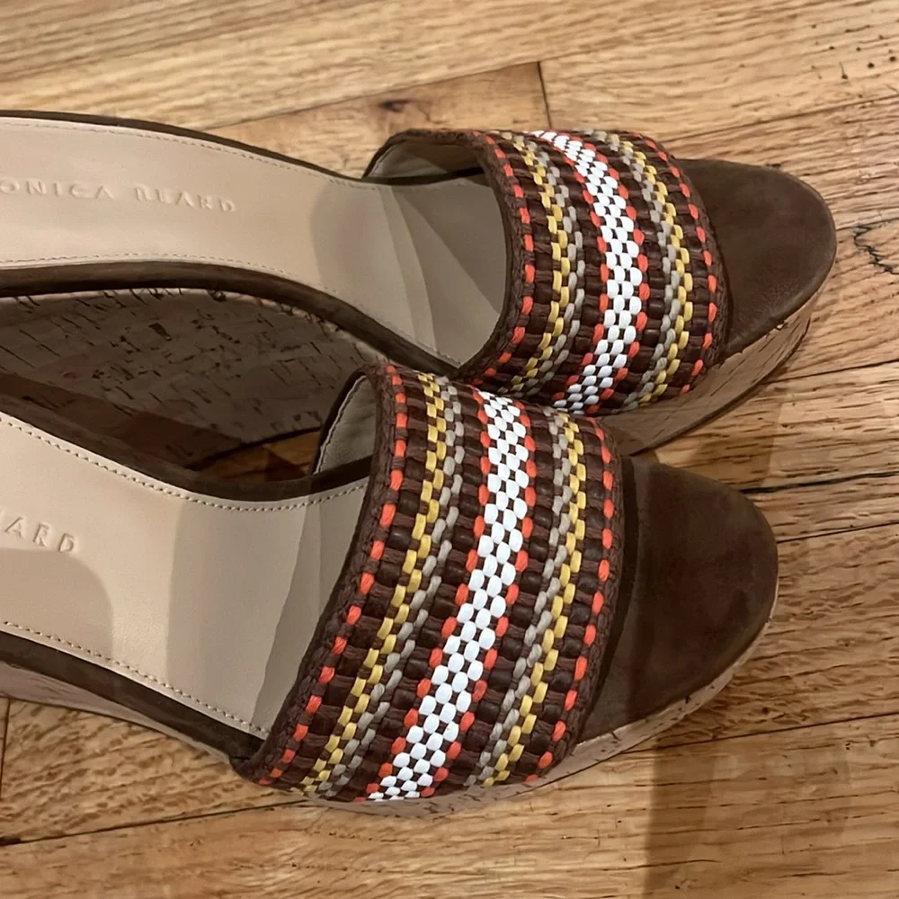 Veronica Beard Dali Platform Wedge Sandal Multi Woven Raffia Cork Size 9.5 New